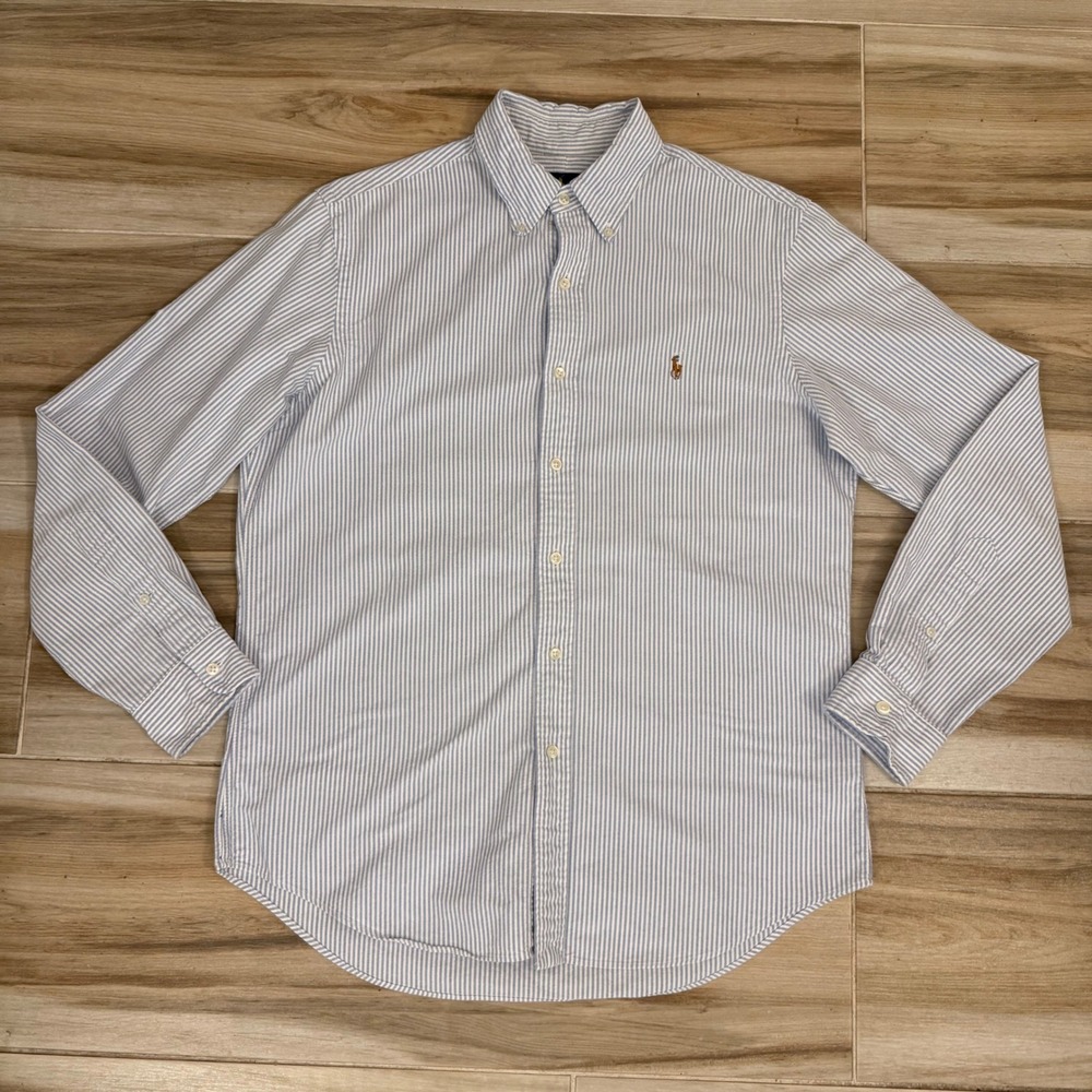 Polo Ralph Lauren Mens Blue White Striped Oxford Button Down Shirt Size M
